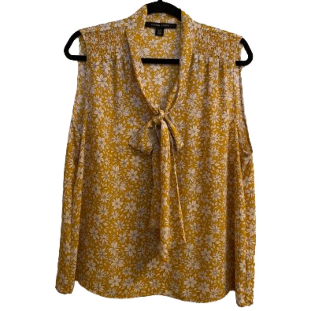 Cynthia Steffe Sleeveless Top size XL Mustard Floral with tie